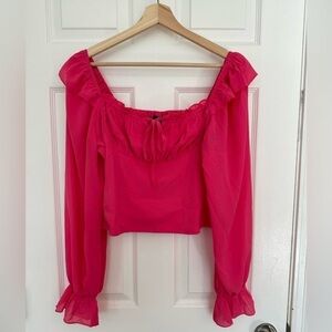 VICI Collection Julie Ruffle Shoulder Crop Top in Pink at Nordstrom, Size MEDIUM